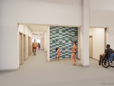 Sightlines from the Pool Deck into the Locker Area